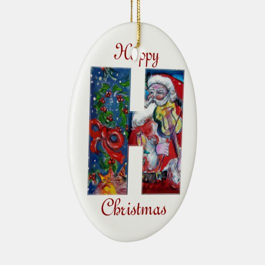 XMAS H SCHREIBEN /SANTA CLAUS MIT VIOLIN MONOGRAMM KERAMIKORNAMENT (Rechts)