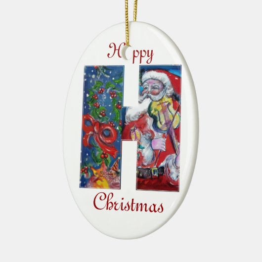 XMAS H SCHREIBEN /SANTA CLAUS MIT VIOLIN MONOGRAMM KERAMIKORNAMENT (Links)