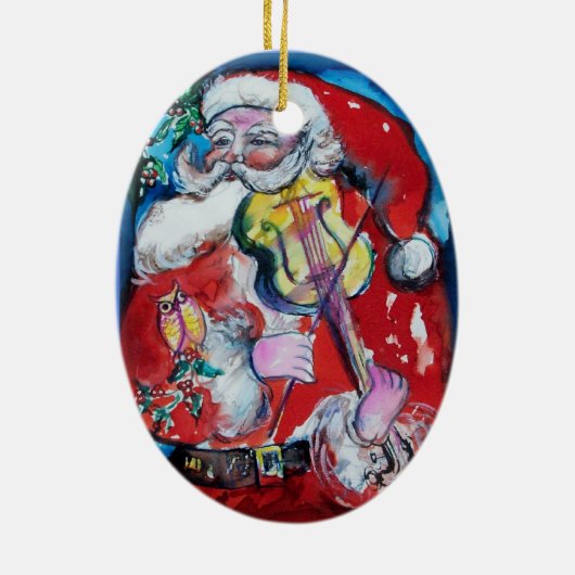 XMAS H SCHREIBEN /SANTA CLAUS MIT VIOLIN MONOGRAMM KERAMIKORNAMENT (Hinten)