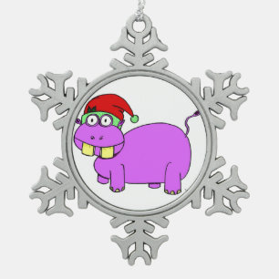Xmas Hippo Pewter Ornament