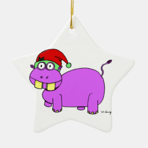 Xmas Hippo Star Ornament - Gelb