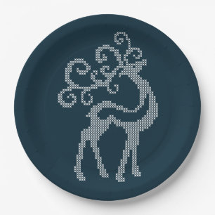 Xmas Hirschantler Nordic Strickdesign Pappteller