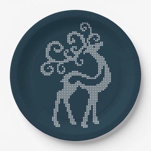 Xmas Hirschantler Nordic Strickdesign Pappteller (Vorderseite)