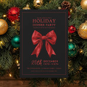 Xmas Holiday Dinner Party Red Satin Bow Black Einladung