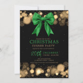 Xmas Holiday Dinner Party Winter Bow Green Gold Einladung (Vorderseite)