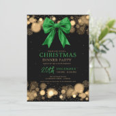 Xmas Holiday Dinner Party Winter Bow Green Gold Einladung (Stehend Vorderseite)