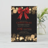Xmas Holiday Dinner Party Winter Bow Red Gold Einladung (Stehend Vorderseite)