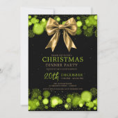Xmas Holiday Dinner Party Winter Gold Bow Green Einladung (Vorderseite)