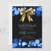 Xmas Holiday Dinner Party Winter Gold Bow Navy Einladung (Vorderseite)
