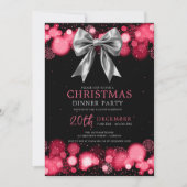 Xmas Holiday Dinner Party Winter Silver Bow Red Einladung (Vorderseite)