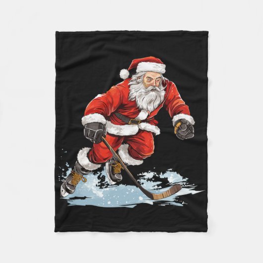 Xmas Holiday Fun Santa Playing Ice Hockey Christma Fleecedecke (Vorderseite)
