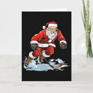 Xmas Holiday Fun Santa Playing Ice Hockey Christma Karte