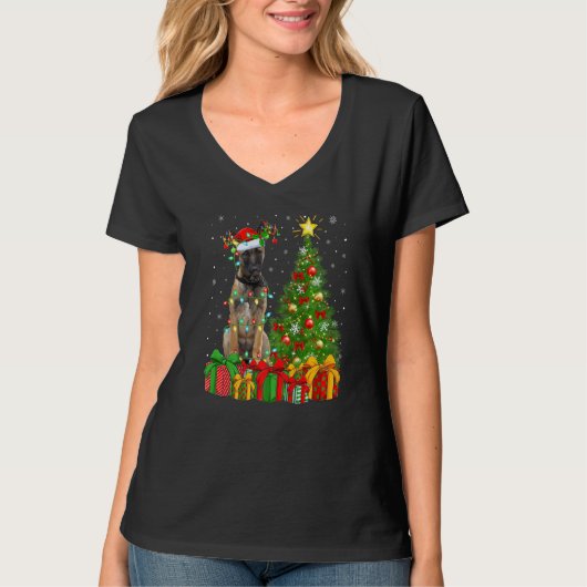Xmas Holiday Light Santa Belgian Malinois Dog Chri T-Shirt (Vorderseite)