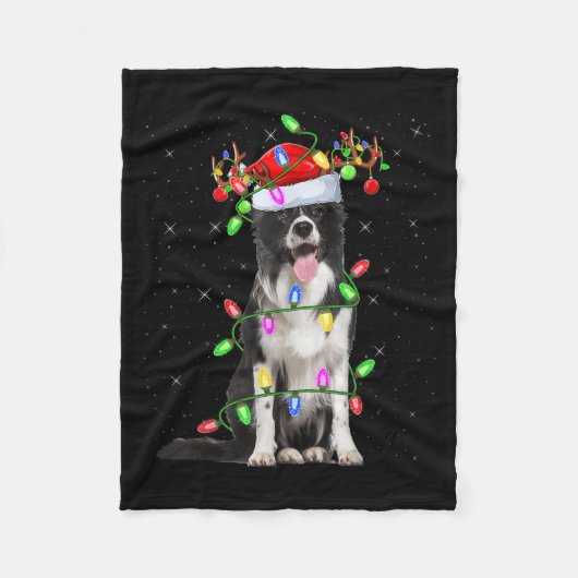 Xmas Holiday Lighting Santa Border Collie Dog Chri Fleecedecke (Vorderseite)