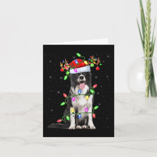 Xmas Holiday Lighting Santa Border Collie Dog Chri Karte (Vorderseite)