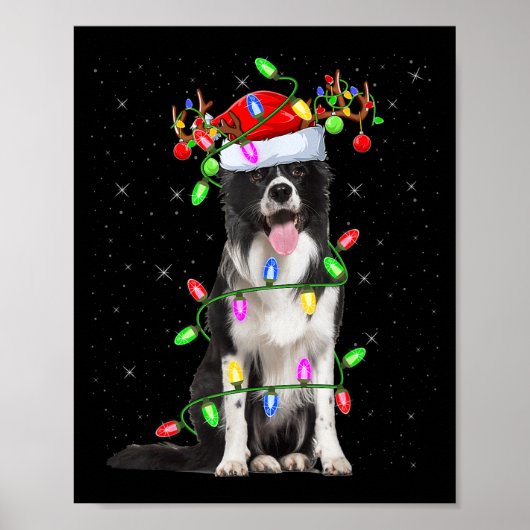 Xmas Holiday Lighting Santa Border Collie Dog Chri Poster (Vorne)