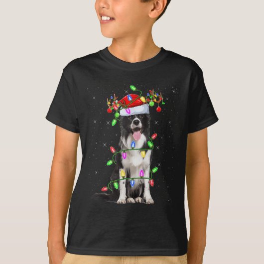 Xmas Holiday Lighting Santa Border Collie Dog Chri T-Shirt (Vorderseite)