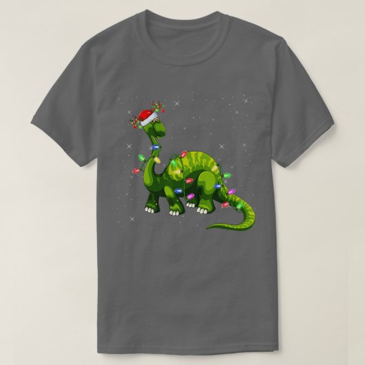 Xmas Holiday Lighting Santa Brontosaurus Dinosauri T-Shirt (Design vorne)