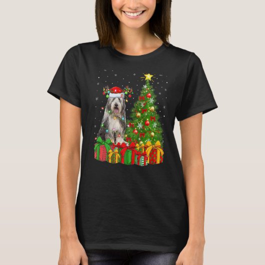 Xmas Holiday Lights Santa Bearded Collie Dog Chris T-Shirt (Vorderseite)
