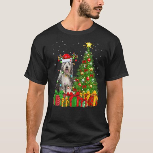 Xmas Holiday Lights Santa Bearded Collie Dog Chris T-Shirt (Vorderseite)