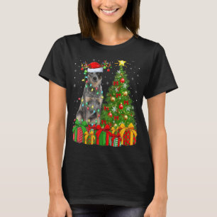 Xmas Holiday Lights Santa Blue Heeler Dog Christma T-Shirt