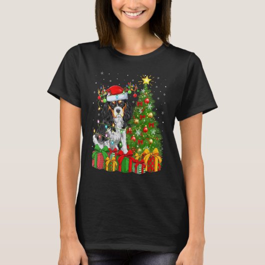 Xmas Holiday Lights Santa English Setter Dog Chris T-Shirt (Vorderseite)