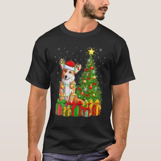 Xmas Holiday Lights Santa Welsh Corgi Dog Christma T-Shirt (Vorderseite)
