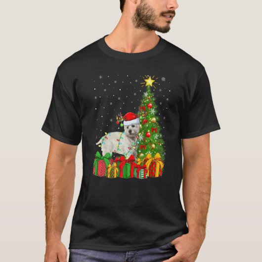 Xmas Holiday Lights Santa Westie Dog Christmas Tre T-Shirt (Vorderseite)