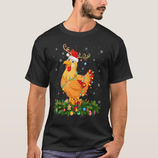 Xmas Holiday Reindeer Hat Santa Chicken Bird Chris T-Shirt (Vorderseite)