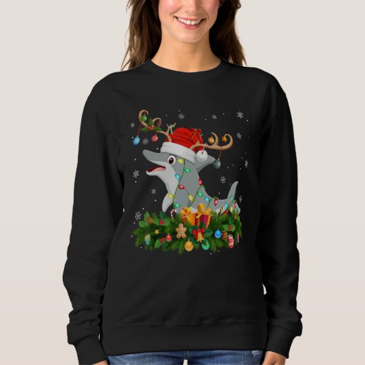 Xmas Holiday Reindeer Hat Santa Dolphin Christmas Sweatshirt (Vorderseite)