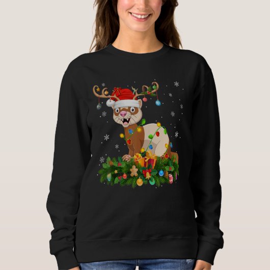 Xmas Holiday Reindeer Hat Santa Ferret Christmas Sweatshirt (Vorderseite)