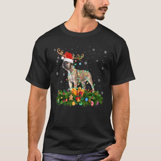 Xmas Holiday Reindeer Hat Santa French Bulldog Chr T-Shirt (Vorderseite)
