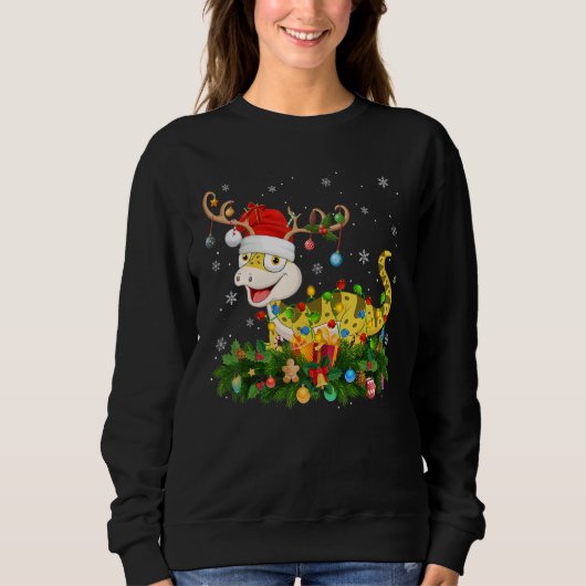 Xmas Holiday Reindeer Hat Santa Lizard Christmas Sweatshirt (Vorderseite)