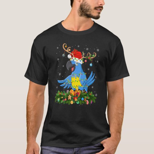 Xmas Holiday Reindeer Hat Santa Macaw Bird Christm T-Shirt (Vorderseite)