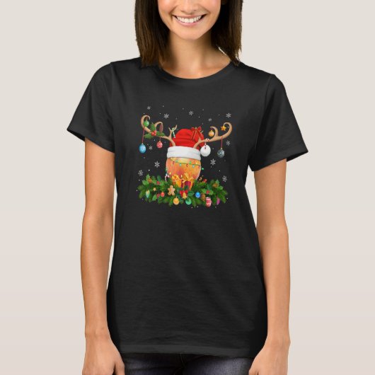 Xmas Holiday Reindeer Hat Santa Peach Fruit Christ T-Shirt (Vorderseite)