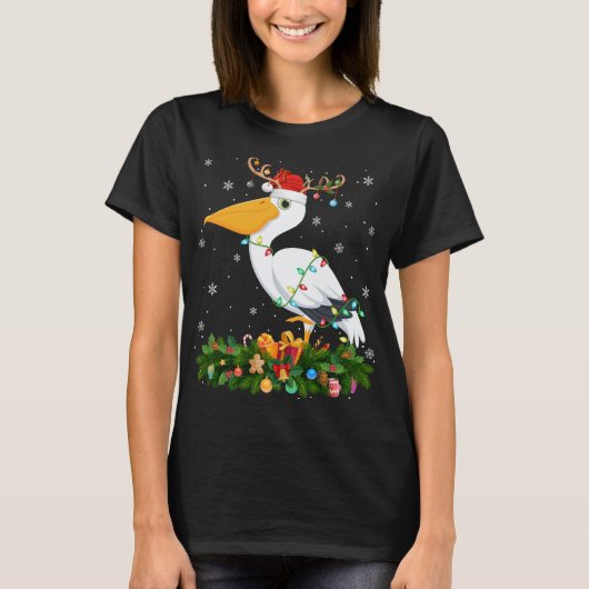 Xmas Holiday Reindeer Hat Santa Pelican Bird Chris T-Shirt (Vorderseite)