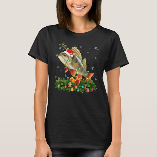 Xmas Holiday Reindeer Hat Santa Perch Fish Christm T-Shirt (Vorderseite)