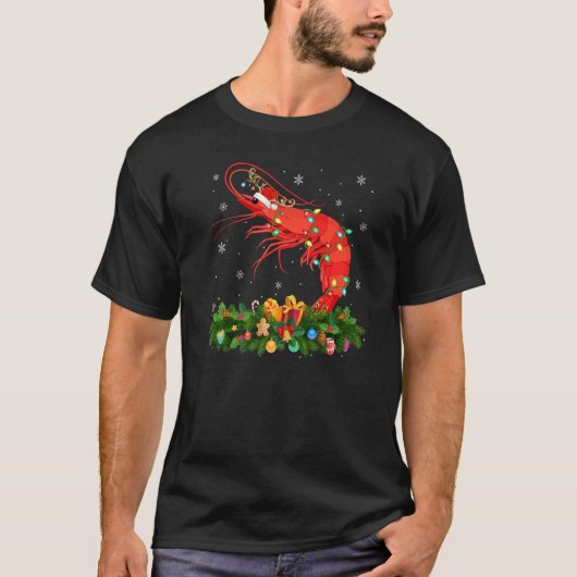 Xmas Holiday Reindeer Hat Santa Shrimp Fish Christ T-Shirt (Vorderseite)