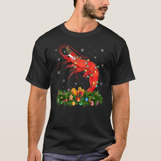 Xmas Holiday Reindeer Hat Santa Shrimp Fish Christ T-Shirt (Vorderseite)