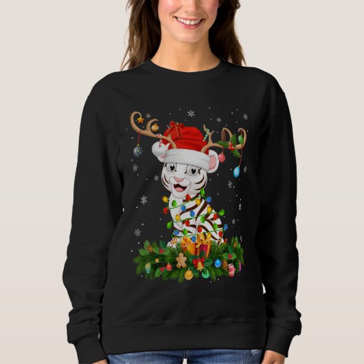 Xmas Holiday Reindeer Hat Santa White Tiger Christ Sweatshirt (Vorderseite)