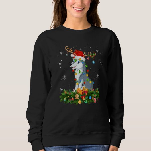 Xmas Holiday Reindeer Hat Santa Wolf Christmas Sweatshirt (Vorderseite)