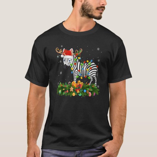 Xmas Holiday Reindeer Hat Santa Zebra Christmas T-Shirt (Vorderseite)