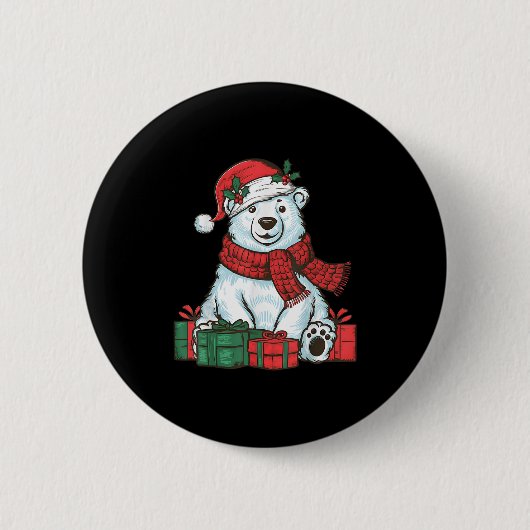 Xmas Holiday Santa Hat Lar Bear Christmas Button (Vorderseite)
