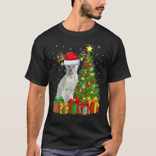 Xmas Holiday Santa Siamese Cat Christmas Tree T-Shirt (Vorderseite)