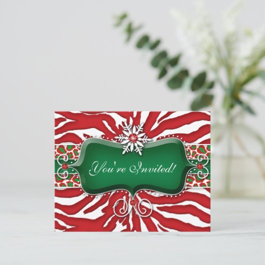 Xmas Holiday Snowflake Zebra Leopard Herz Einladung (Stehend Vorderseite)