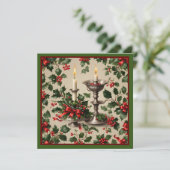 Xmas Holly and Candles Fantasy Grußkarte (Stehend Vorderseite)