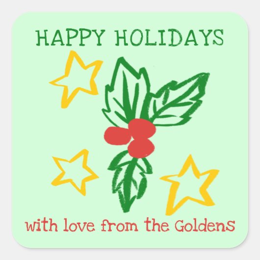 Xmas Holly Doodle CHRISTMAS Holiday To From Label Quadratischer Aufkleber (Vorderseite)