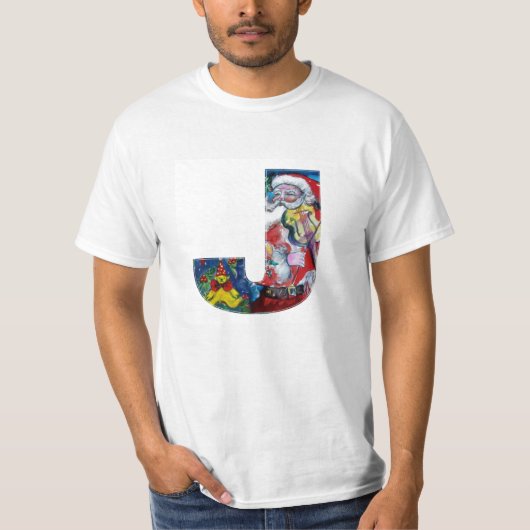 XMAS J SCHREIBEN /SANTA CLAUS MIT VIOLIN MONOGRAMM T-Shirt (Vorderseite)