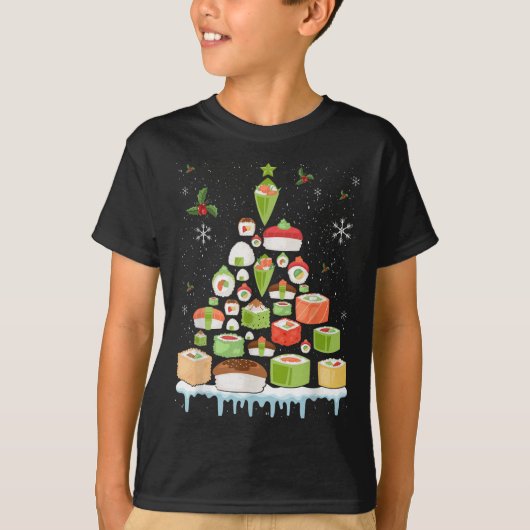 Xmas Japanese Sushi Christmas Tree Holiday Pajama  T-Shirt (Vorderseite)