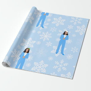 xmas kamala harris santa blaue Schneeflocken Geschenkpapier